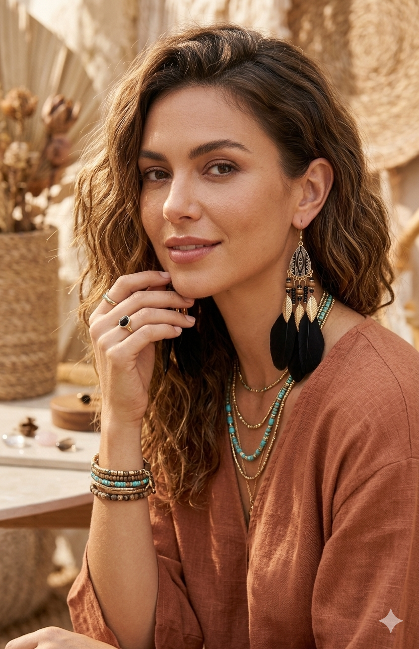 Black Feather Boho Drop Earrings