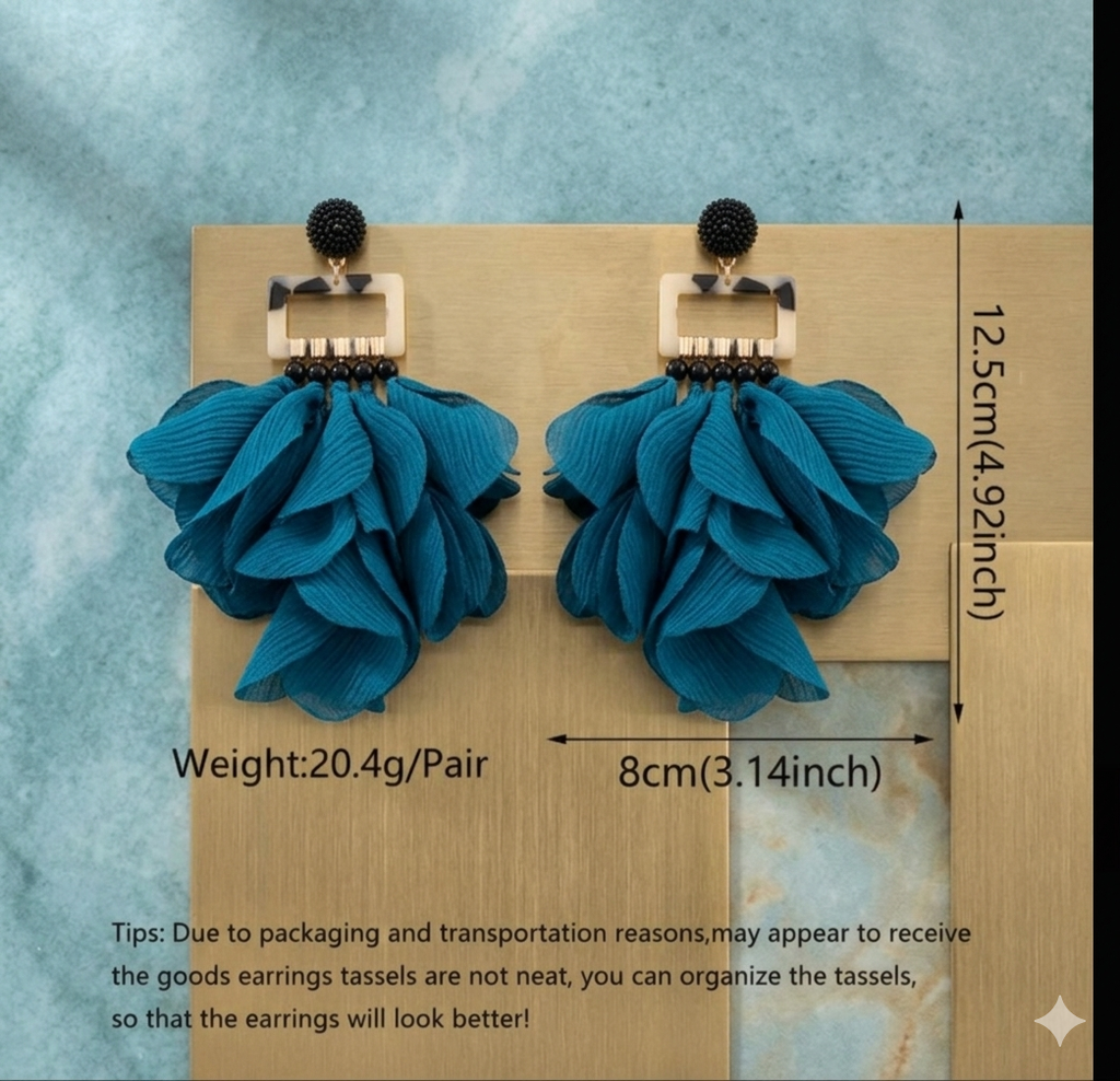 Teal Chiffon Petal Drop Earrings