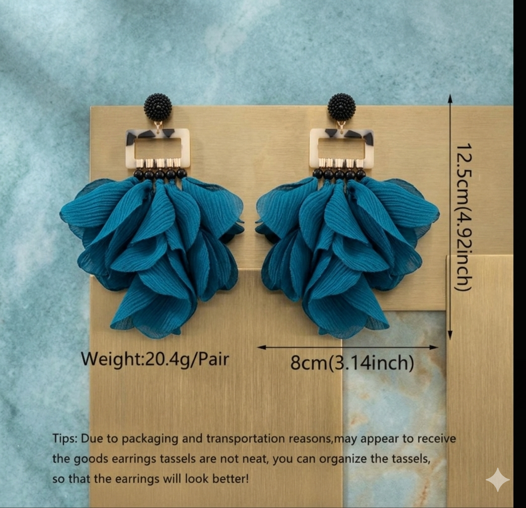 Teal Chiffon Petal Drop Earrings