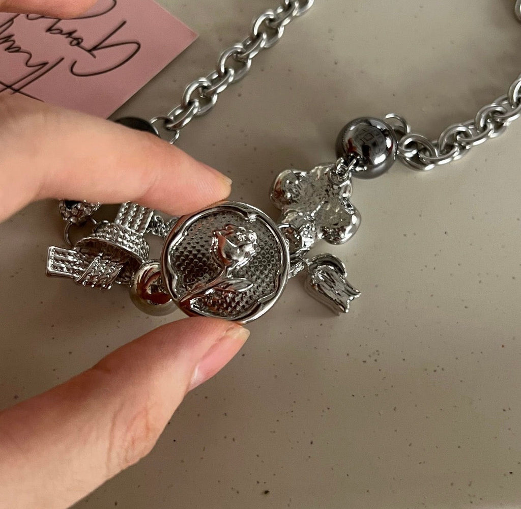 Silver Charm Choker Necklace
