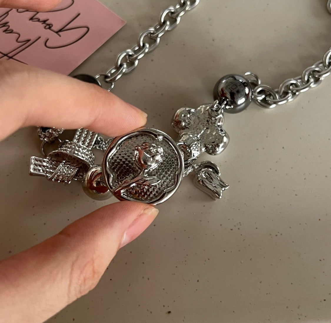 Silver Charm Choker Necklace