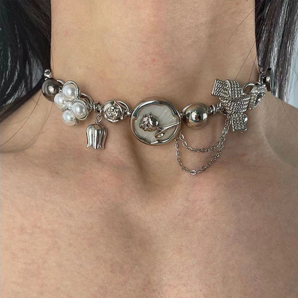 Silver Charm Choker Necklace