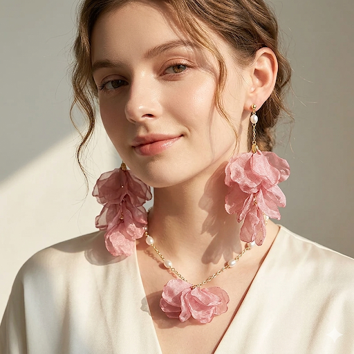 Pink Petal Drop Earrings