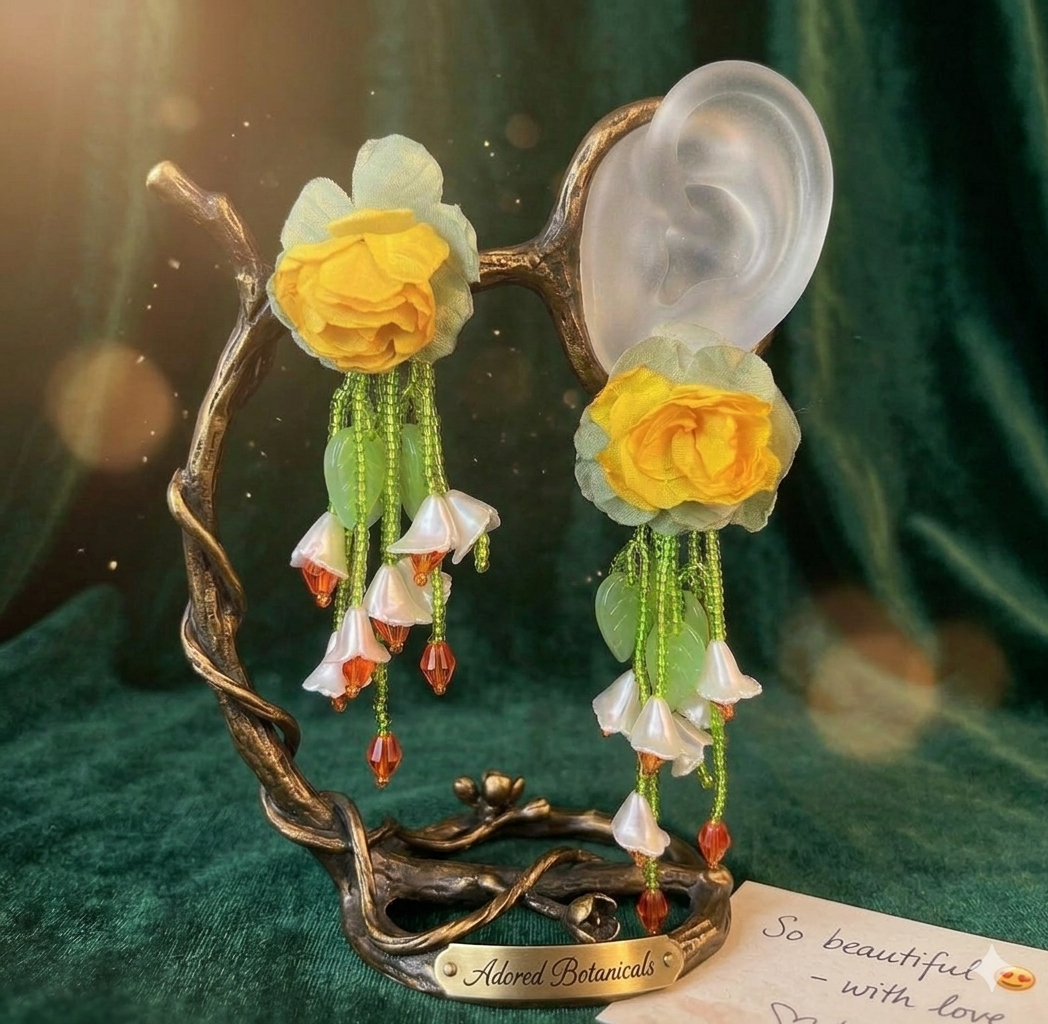 Yellow Rose Botanical Drop Earrings