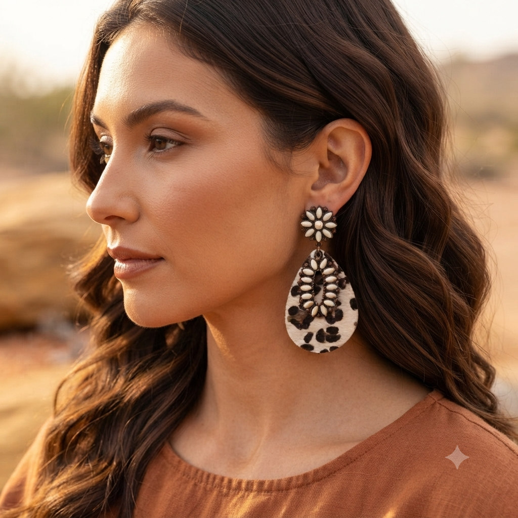 Cow Print Howlite Statement Earrings