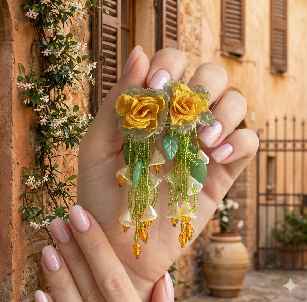 Yellow Rose Botanical Drop Earrings