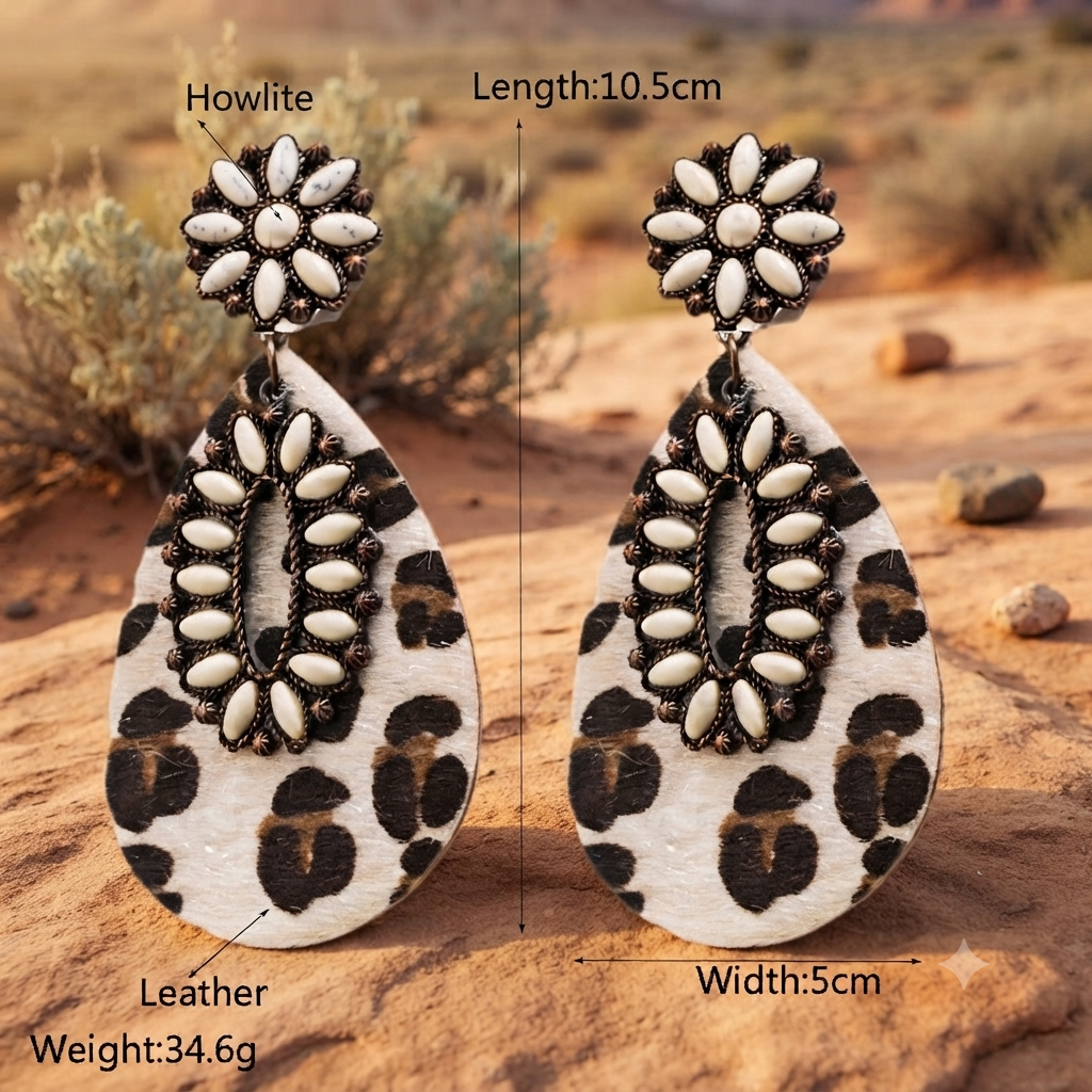 Cow Print Howlite Statement Earrings