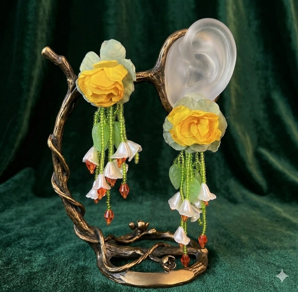 Yellow Rose Botanical Drop Earrings