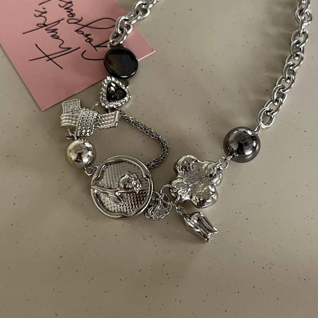 Silver Charm Choker Necklace
