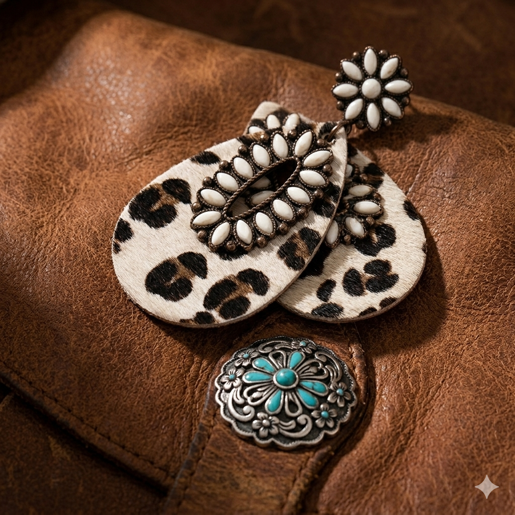 Cow Print Howlite Statement Earrings