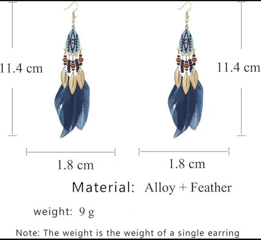Black Feather Boho Drop Earrings