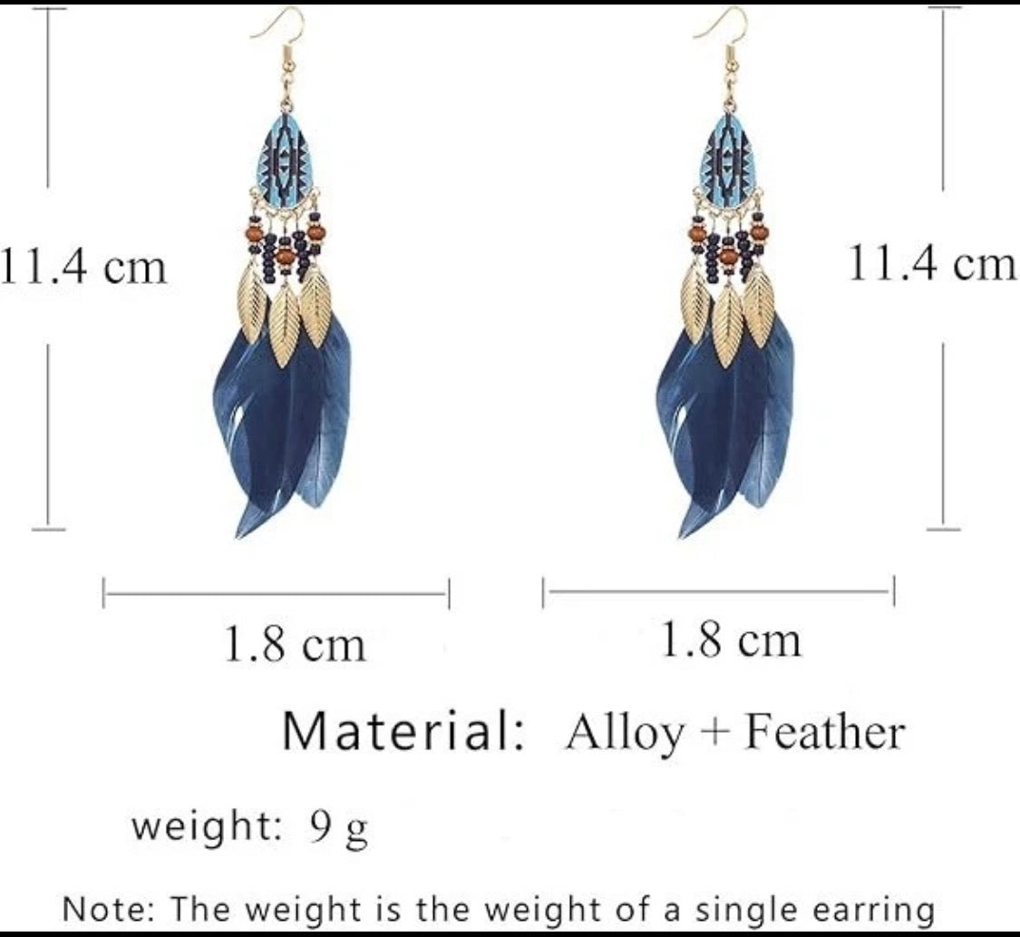 Black Feather Boho Drop Earrings