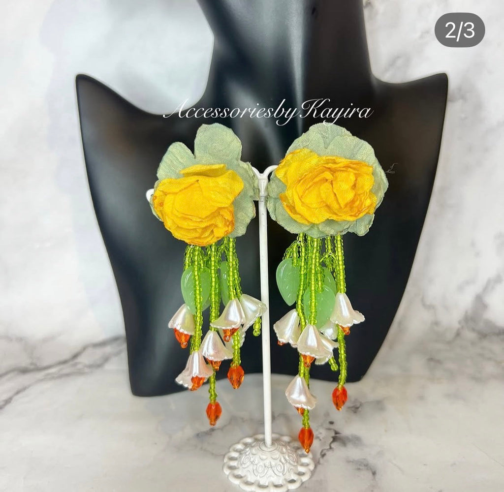 Yellow Rose Botanical Drop Earrings