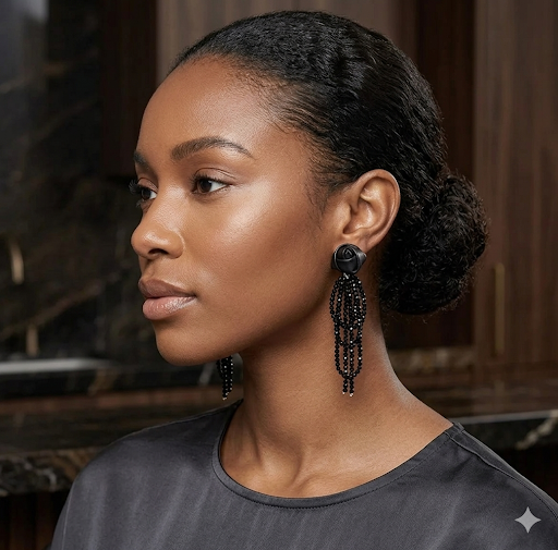 Black Rose Crystal Tassel Earrings
