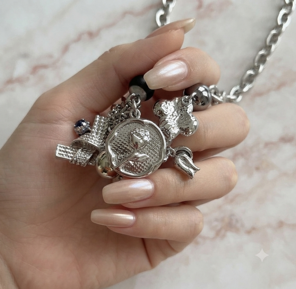 Silver Charm Choker Necklace