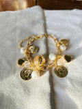 Luxury Gold Tone Coin & Pearl Charm Bracelet