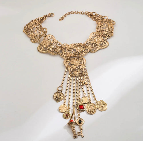 Baroque Gold Filigree Charm Choker Necklace