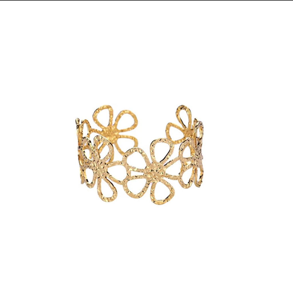Gold Daisy Flower Cuff Bracelet