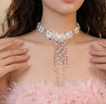 Faux Pearl Floral Tassel Choker Necklace
