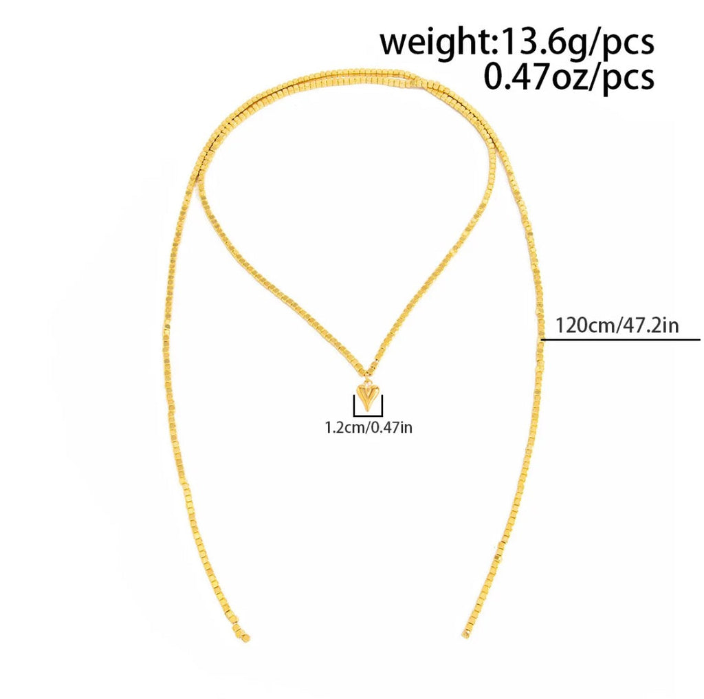 Gold Heart Lariat Wrap Necklace