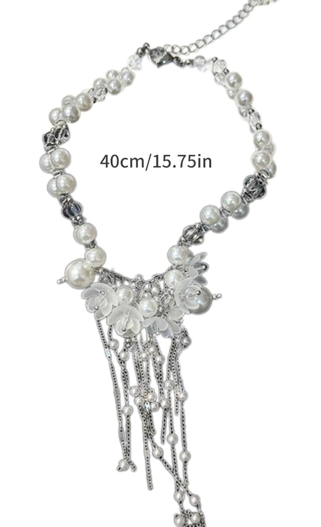 Faux Pearl Floral Tassel Choker Necklace