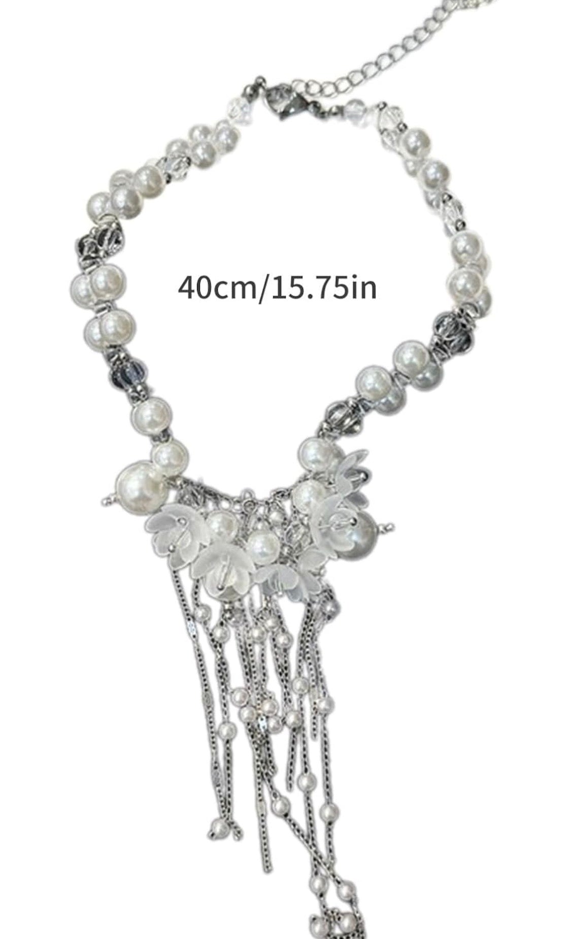 Faux Pearl Floral Tassel Choker Necklace