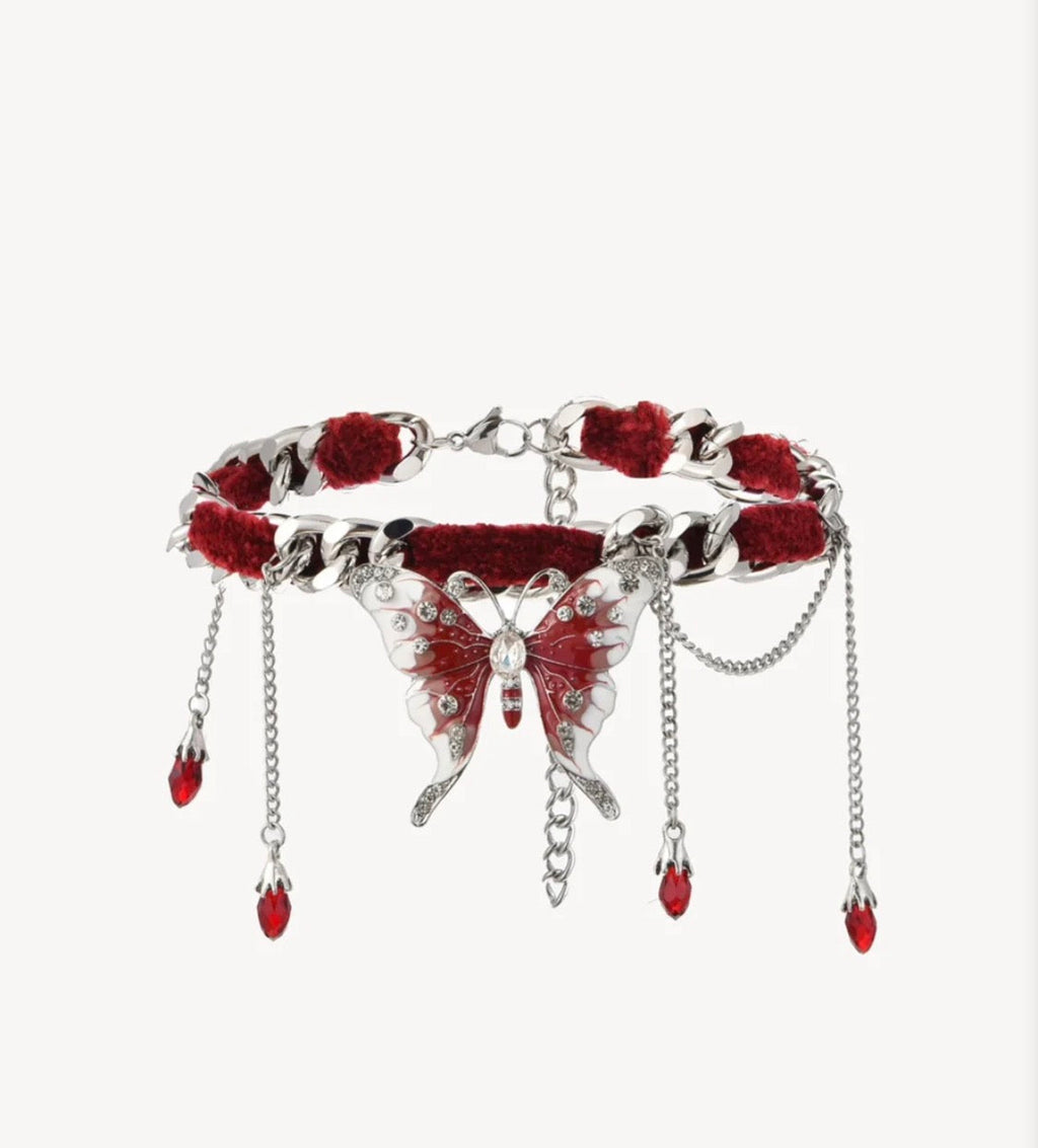 Crimson Butterfly Velvet Chain Choker