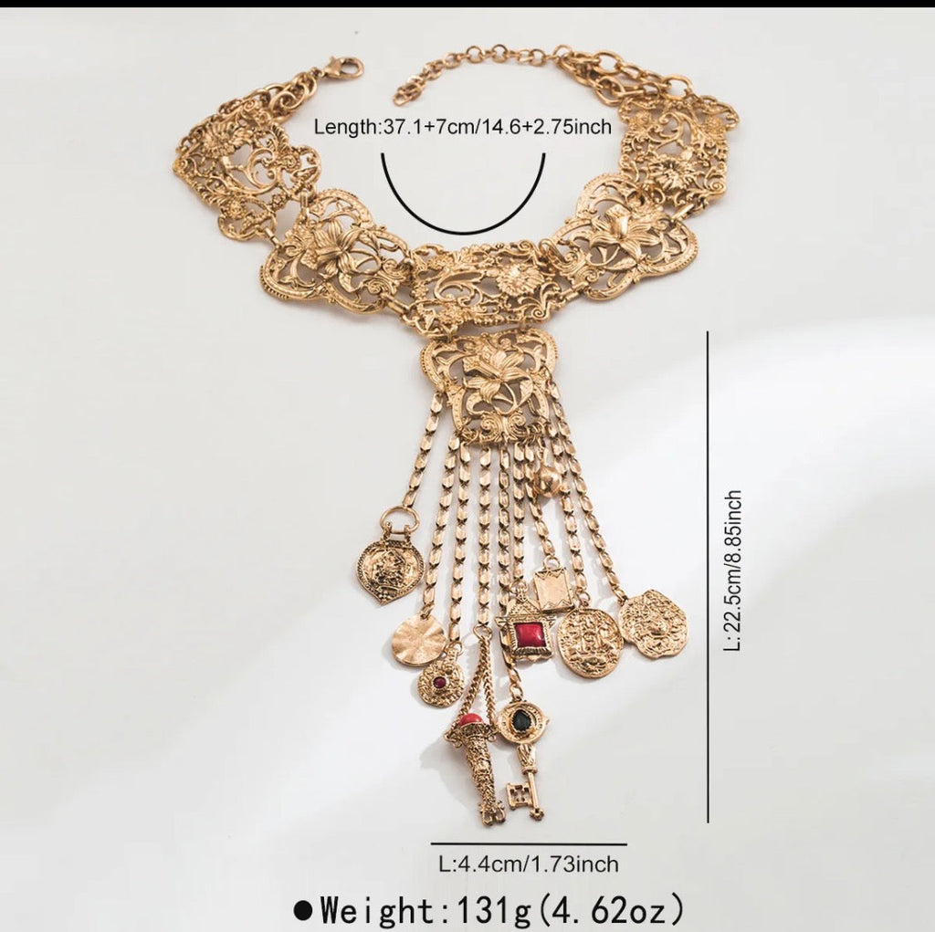 Baroque Gold Filigree Charm Choker Necklace