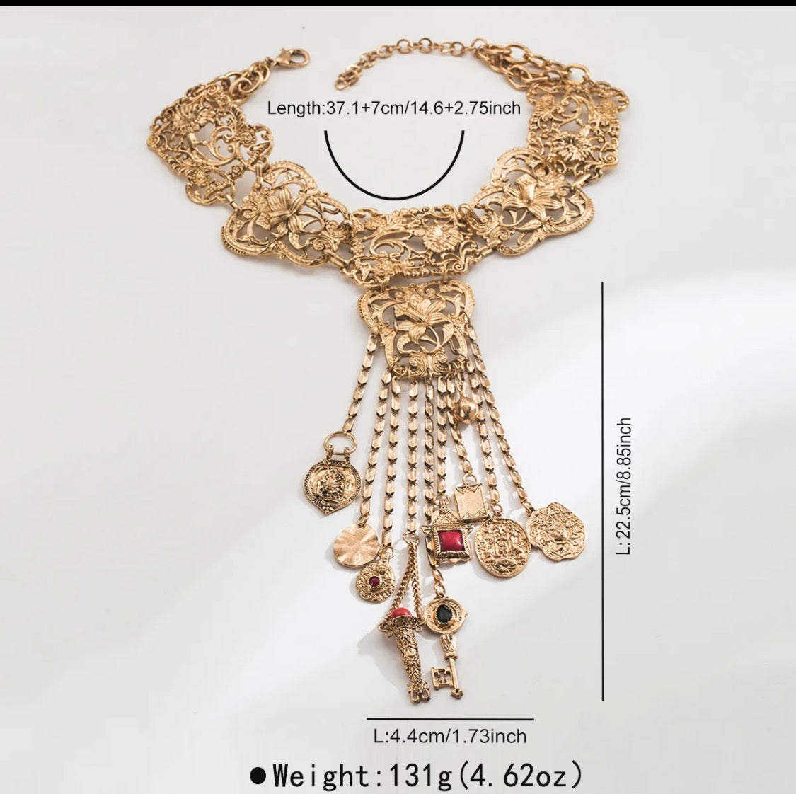 Baroque Gold Filigree Charm Choker Necklace