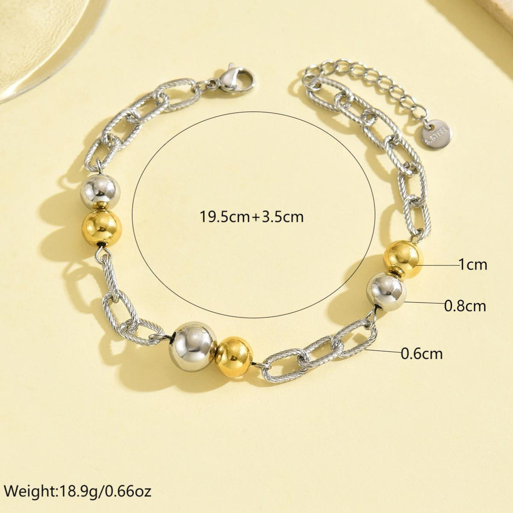 Two-Tone Bead & Chain Bracelet | Gold & Silver Stainless Steel