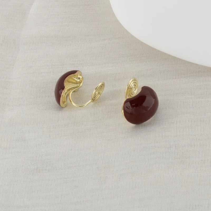 Red Spiral Gold Wire S925 Clip-on  Earrings