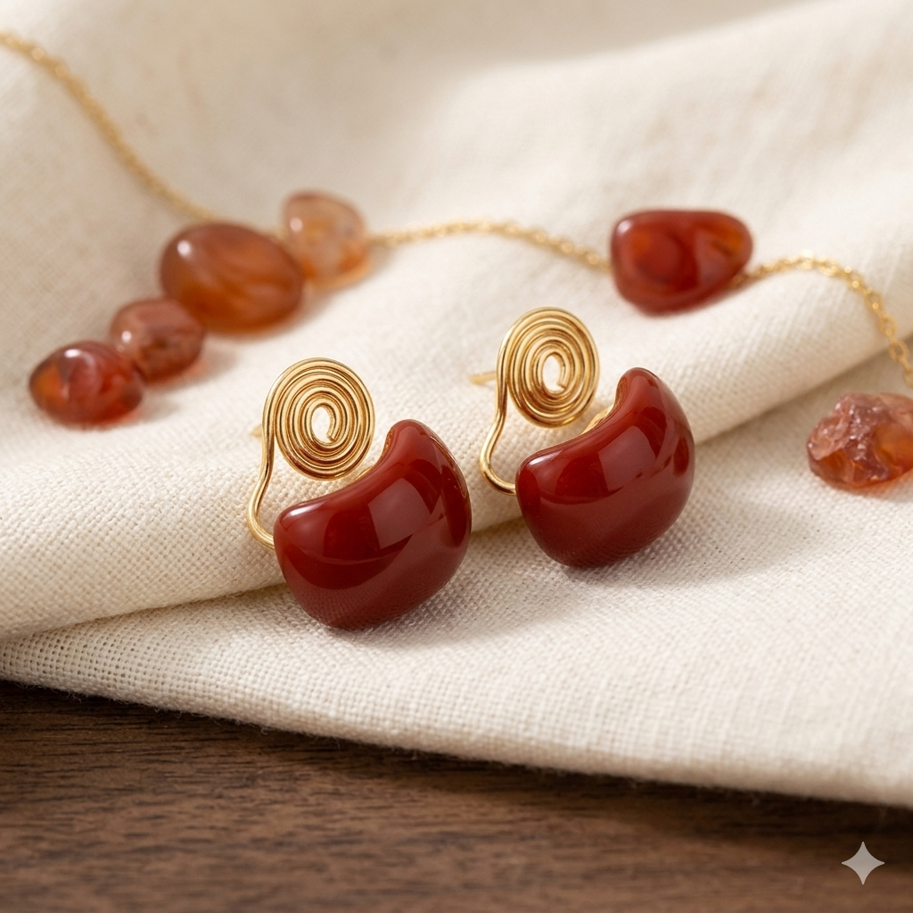 Red Spiral Gold Wire S925 Clip-on  Earrings