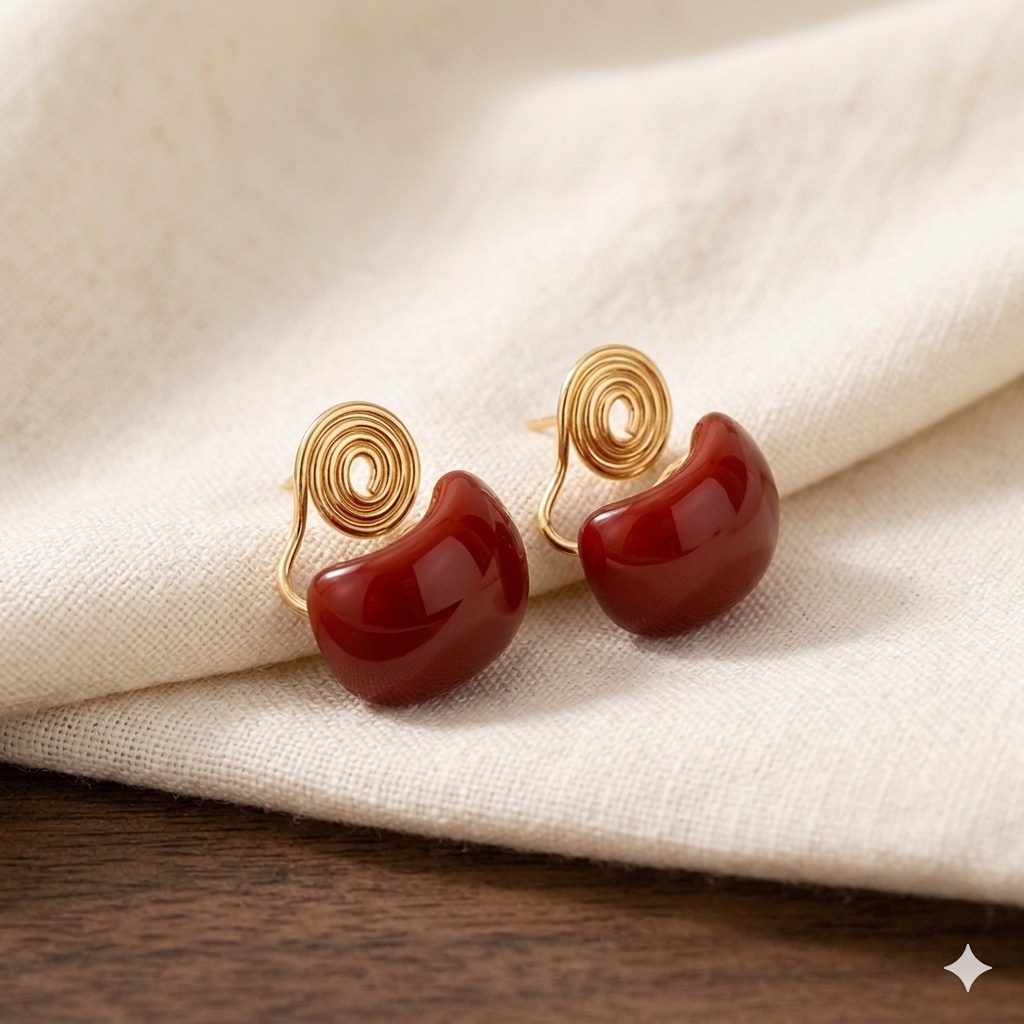 Red Spiral Gold Wire S925 Clip-on  Earrings