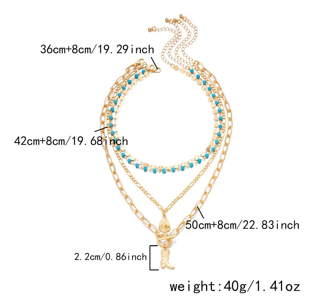 Western Layered Necklace Set – Turquoise & Gold