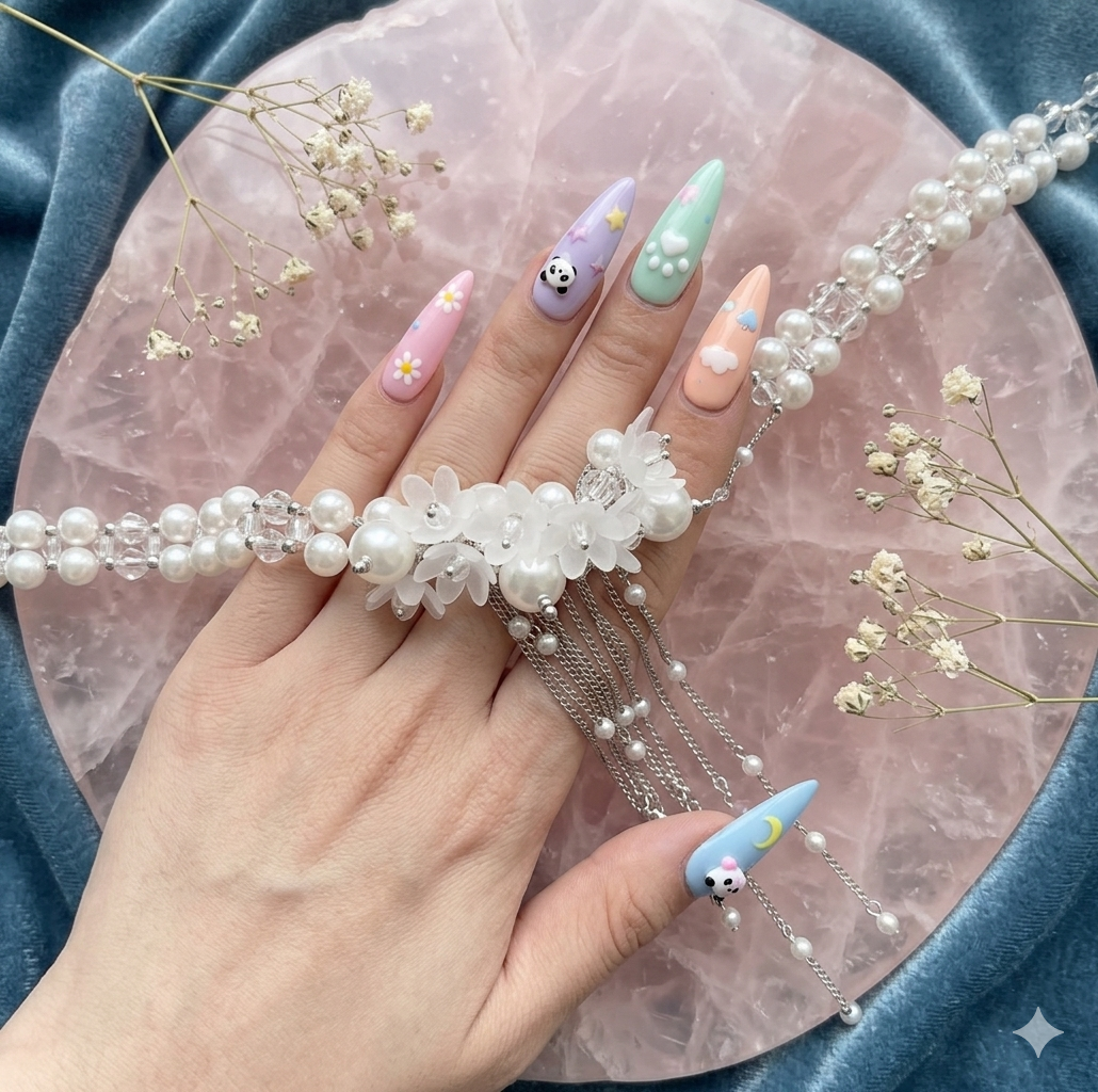 Faux Pearl Floral Tassel Choker Necklace