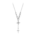 Dual north star lariat necklace worn on model close-up