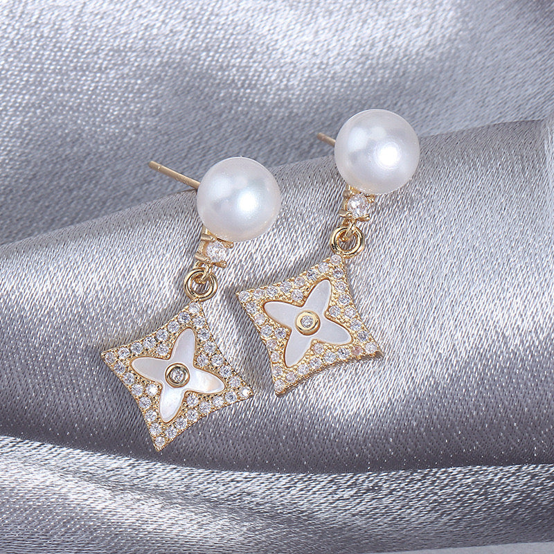 Pearl & Crystal Star Drop Earrings