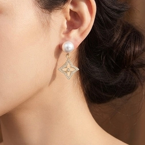 Pearl & Crystal Star Drop Earrings