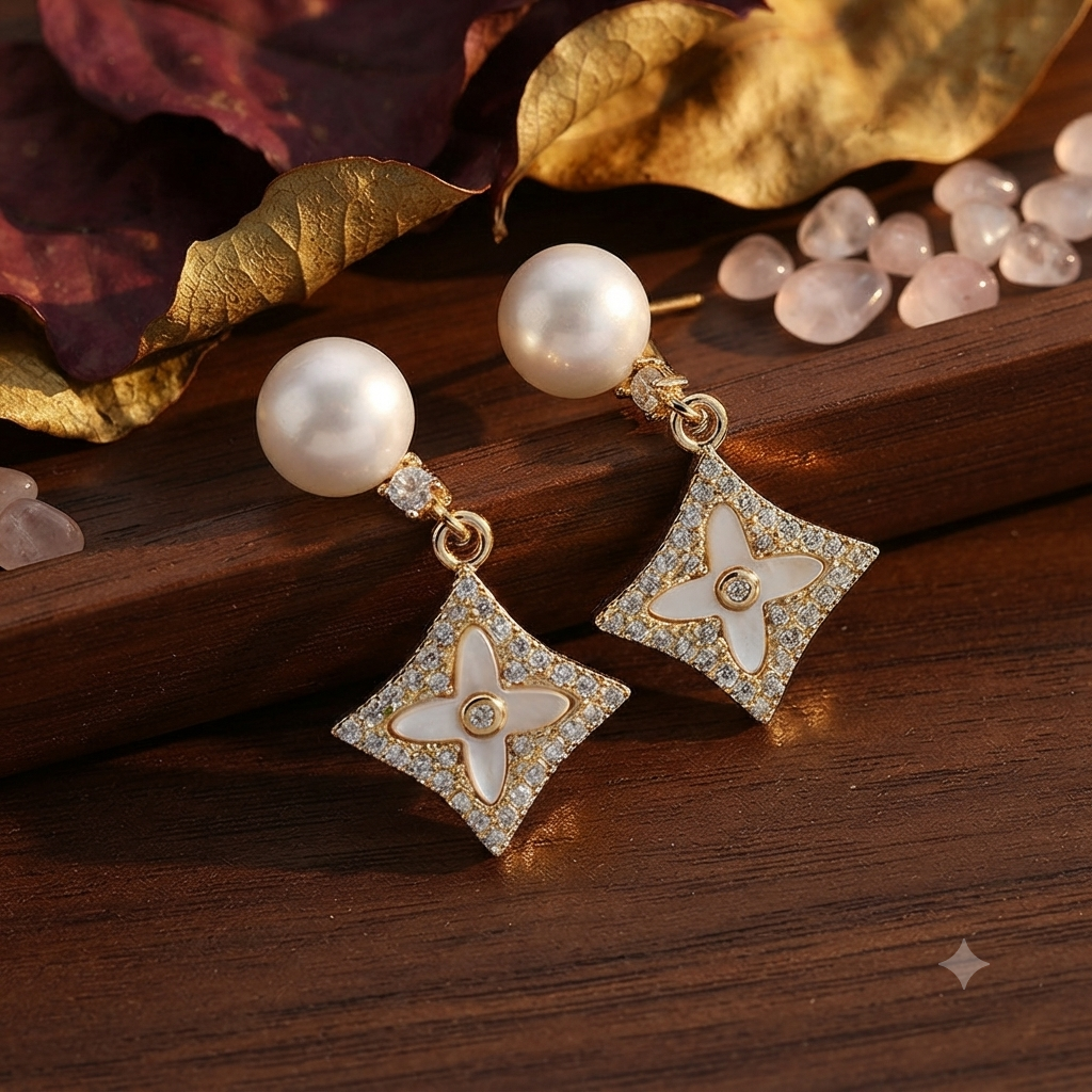 Pearl & Crystal Star Drop Earrings