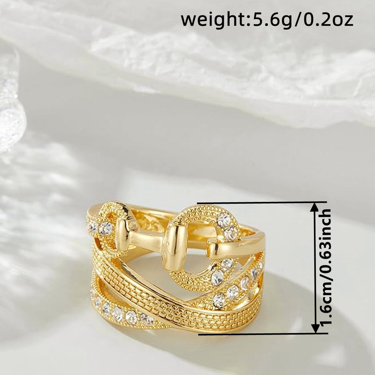 Gold CZ multi-band OT buckle ring product shot on white background