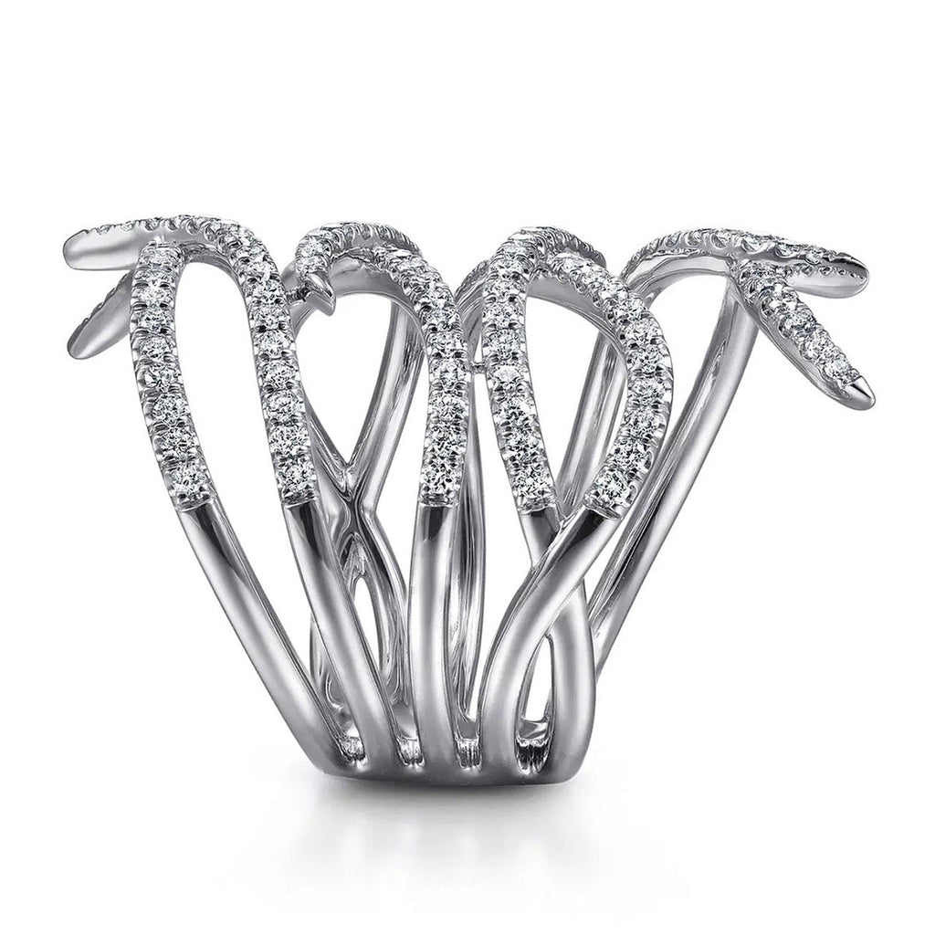 CZ pavé feather wrap statement ring product shot on white background front view
