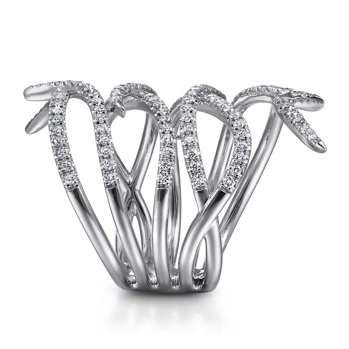 CZ pavé feather wrap statement ring product shot on white background front view