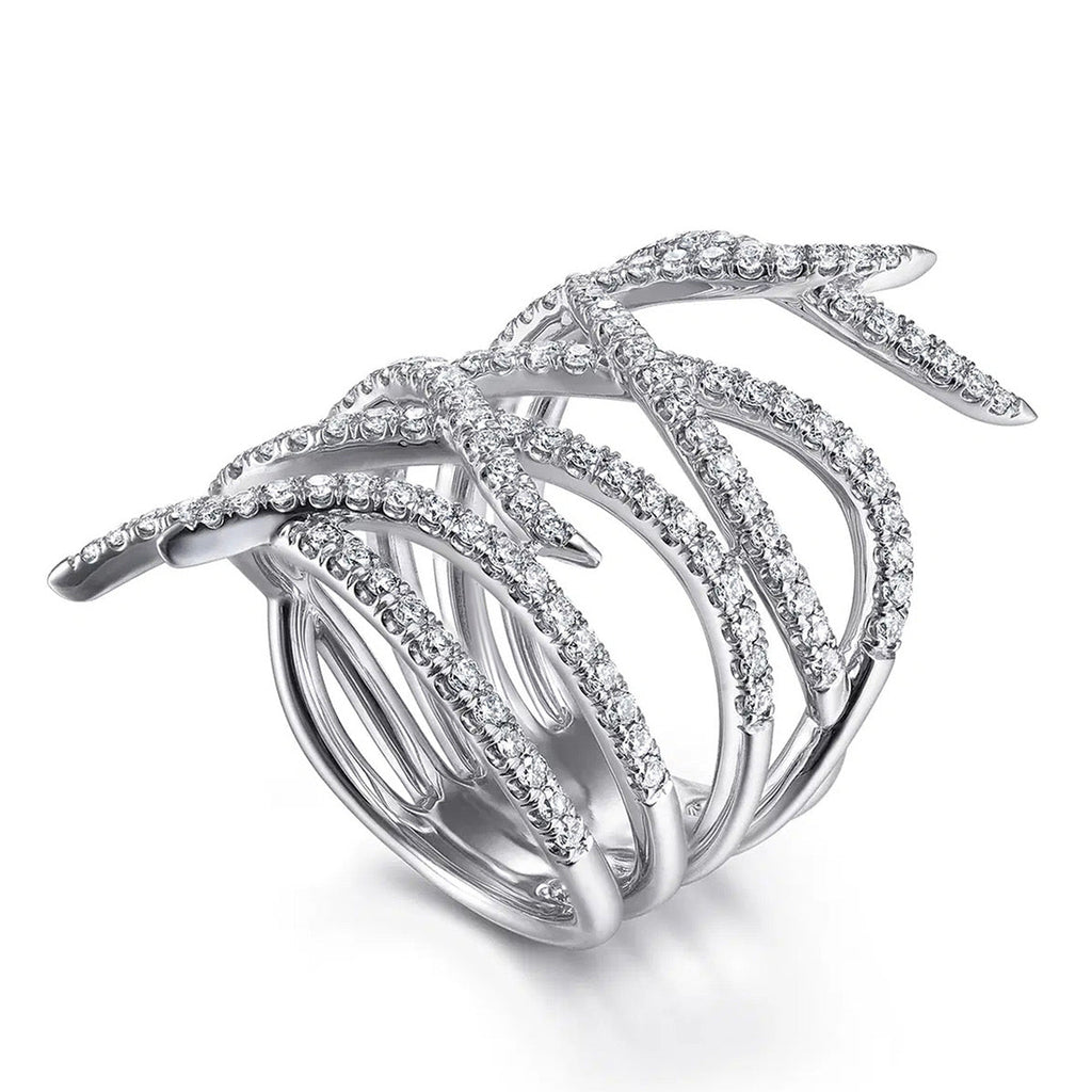 CZ pavé feather wrap statement ring product shot on white background side angle