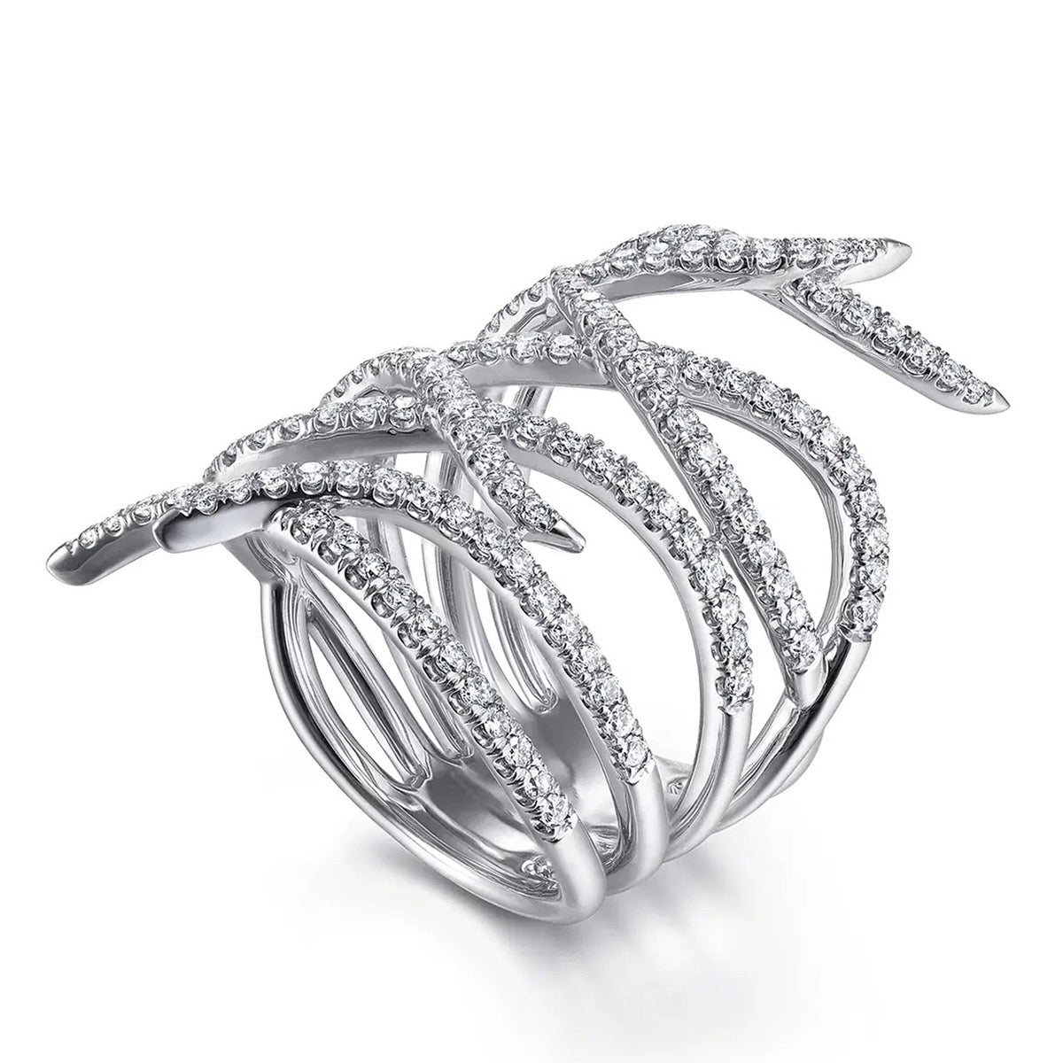 CZ pavé feather wrap statement ring product shot on white background side angle