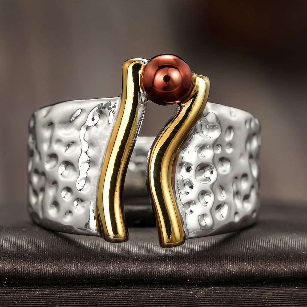 Hammered Silver Tri-Tone Statement Ring