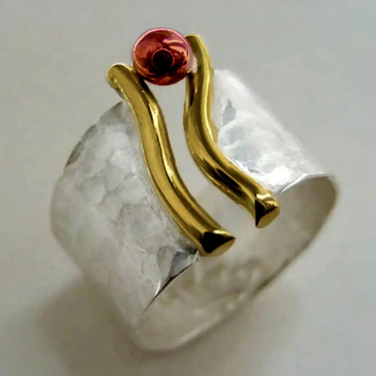 Hammered Silver Tri-Tone Statement Ring