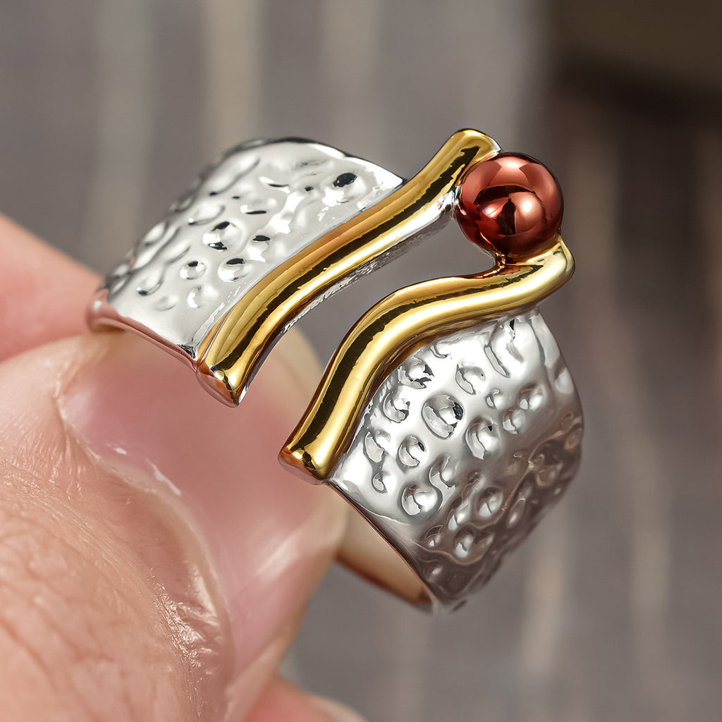 Hammered Silver Tri-Tone Statement Ring