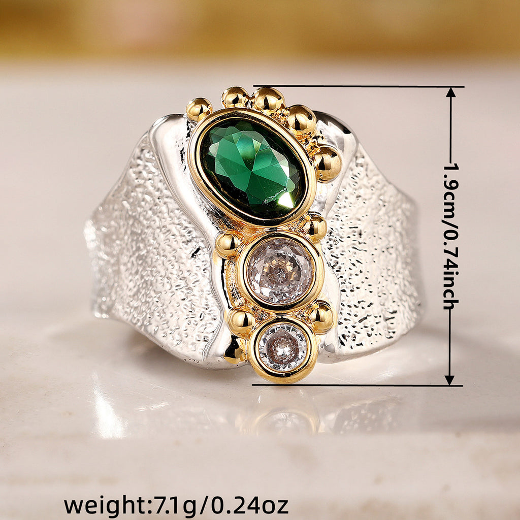 Emerald Green Stone Wide-Band Statement Ring