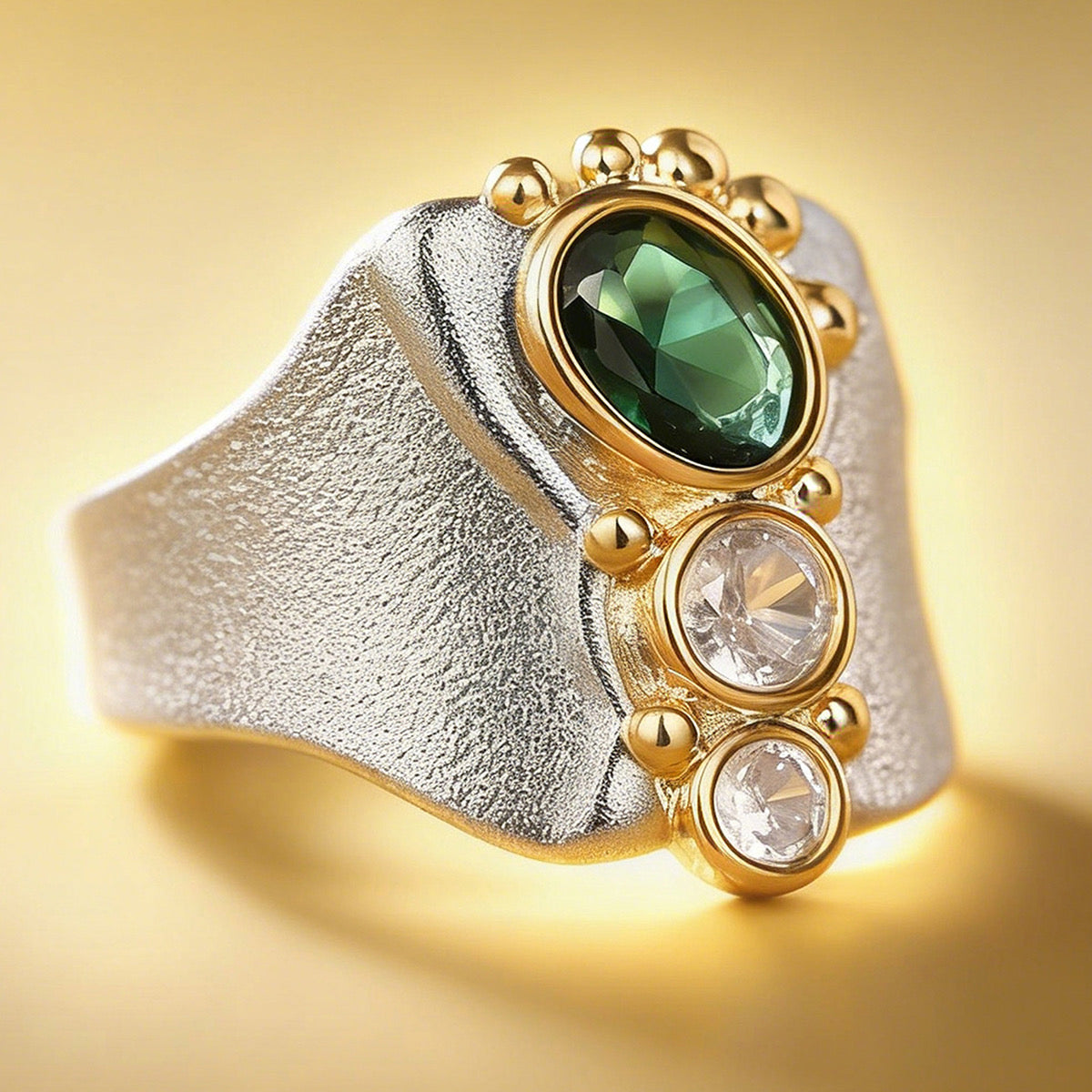 Emerald Green Stone Wide-Band Statement Ring