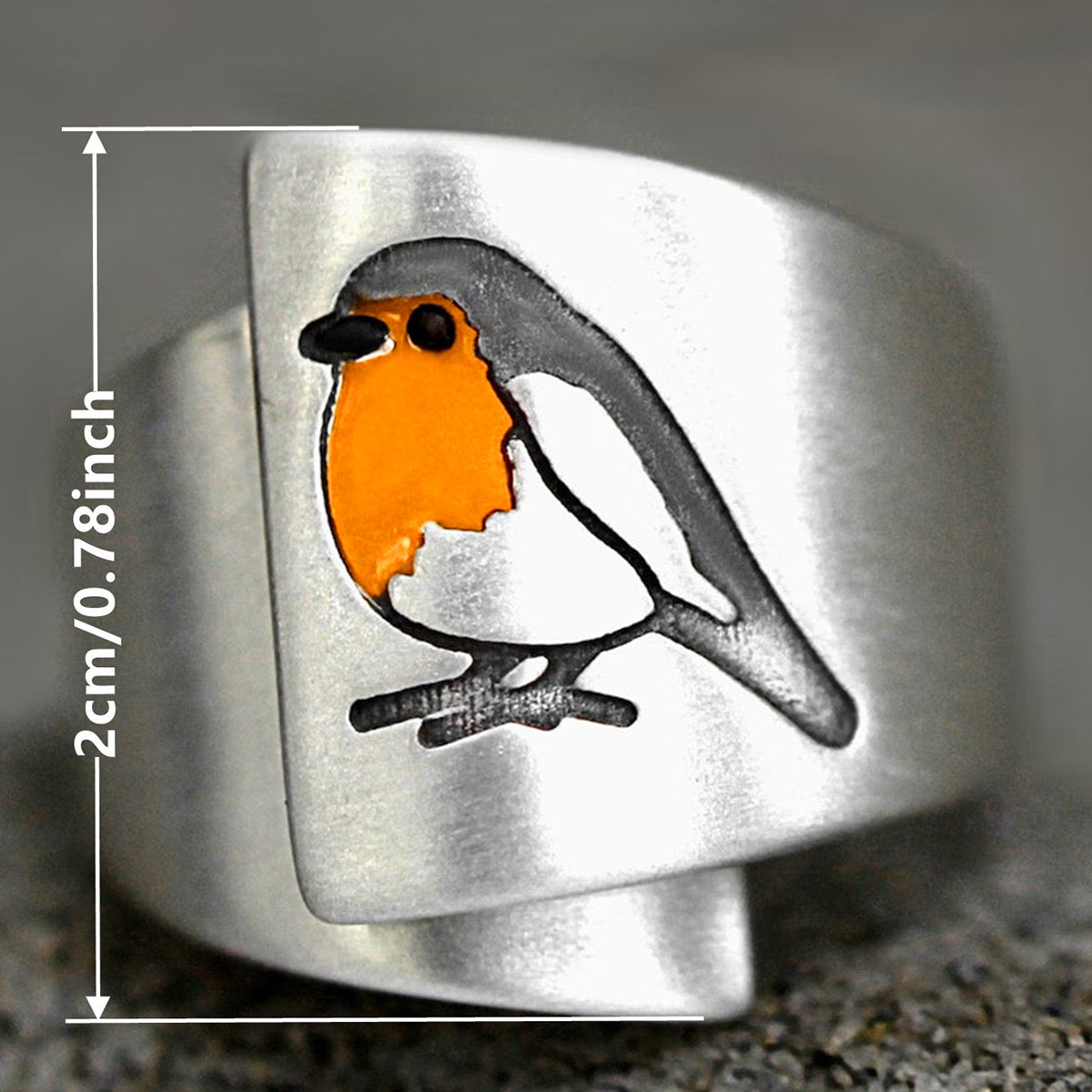 Robin bird enamel ring interior band view